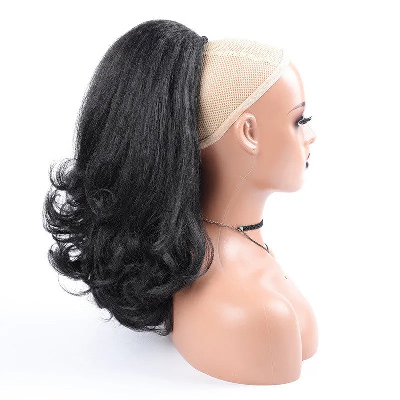 Retro long curly ponytail wig in 16 inch length made from Japanese silk fibre