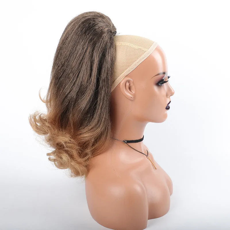 Retro long curly ponytail wig in 16 inch length made from Japanese silk fibre