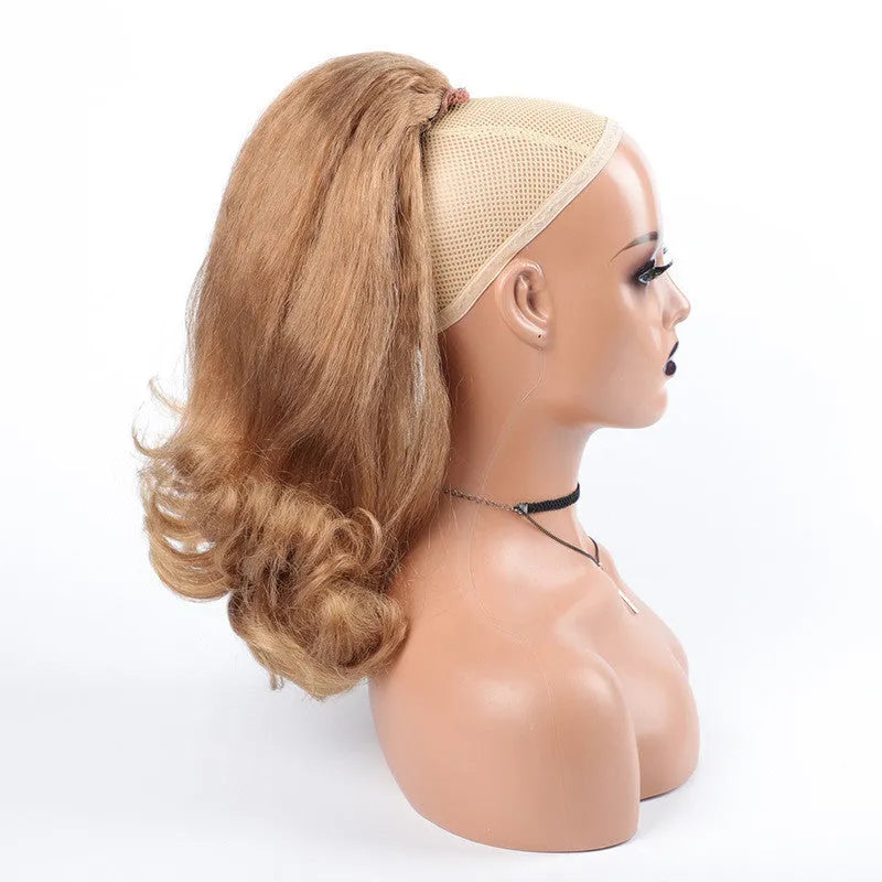 Retro long curly ponytail wig in 16 inch length made from Japanese silk fibre