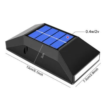 Solar powered wall light with six LEDs for outdoor staircase illumination