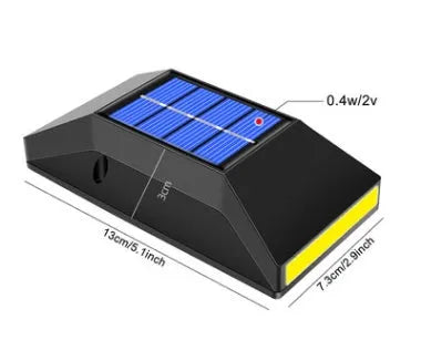 Solar powered wall light with six LEDs for outdoor staircase illumination