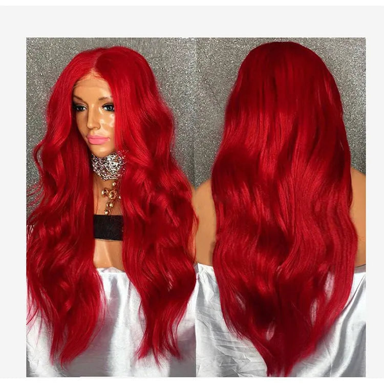 Chemical fiber front lace wig red long curly hair with 26-size cap and lace area