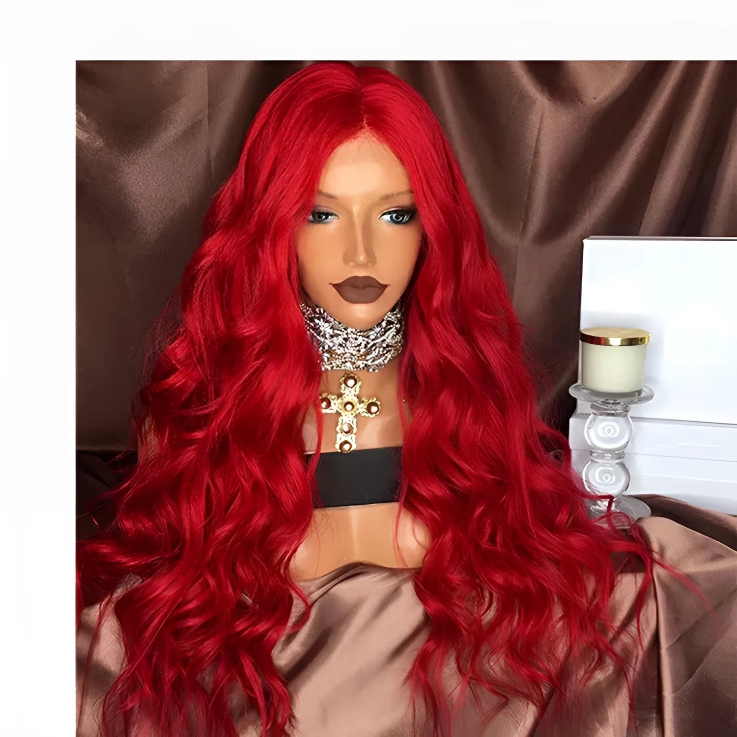 Chemical fiber front lace wig red long curly hair with 26-size cap and lace area