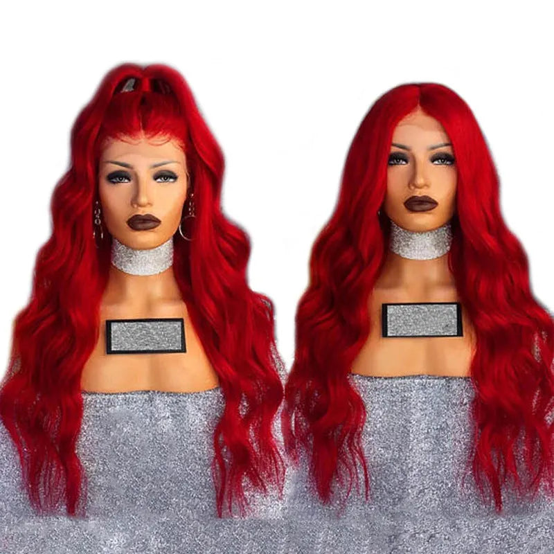 Chemical fiber front lace wig red long curly hair with 26-size cap and lace area