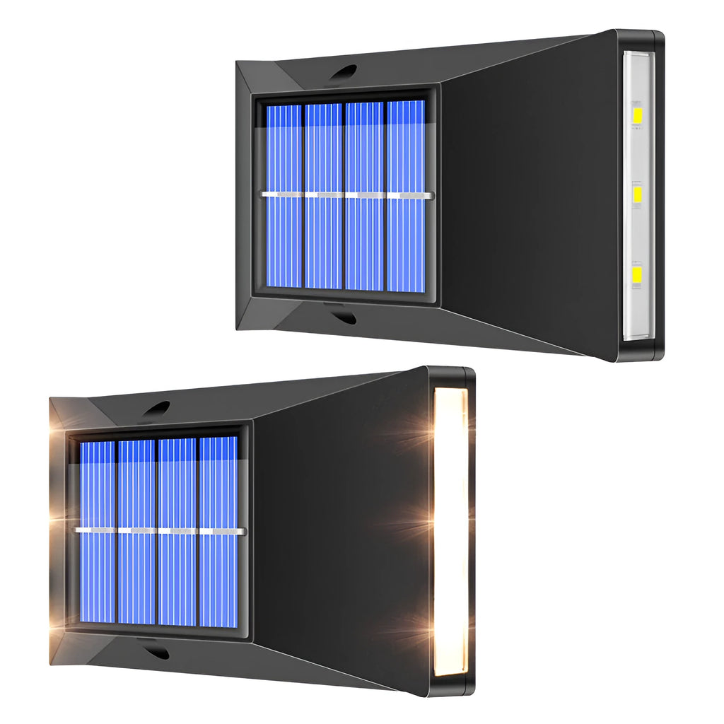 Solar powered wall light with six LEDs for outdoor staircase illumination