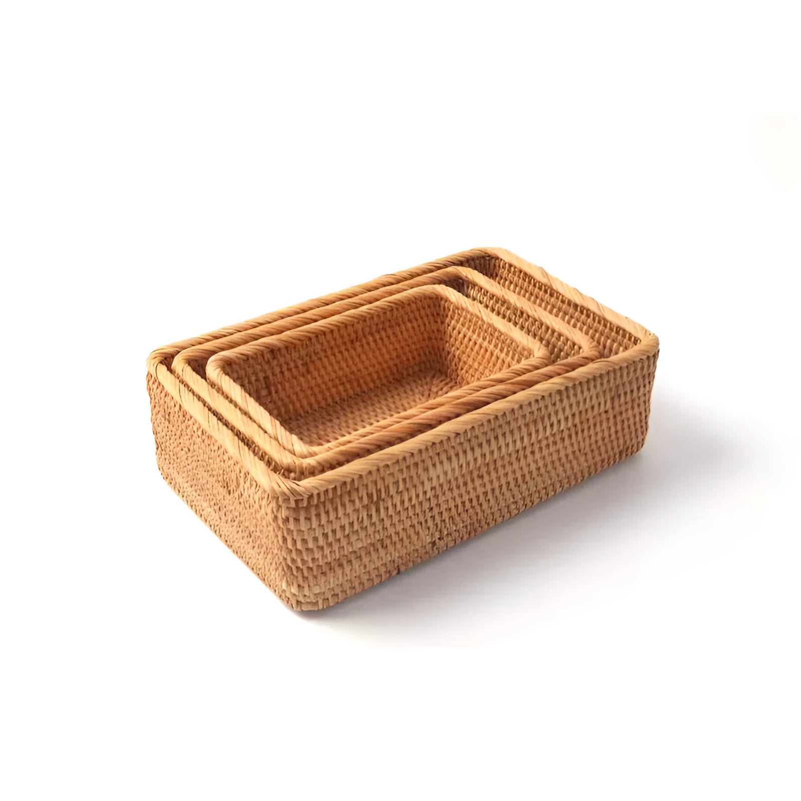 Natural autumn vine storage basket with open top, stackable, for cosmetics and jewelry organisation