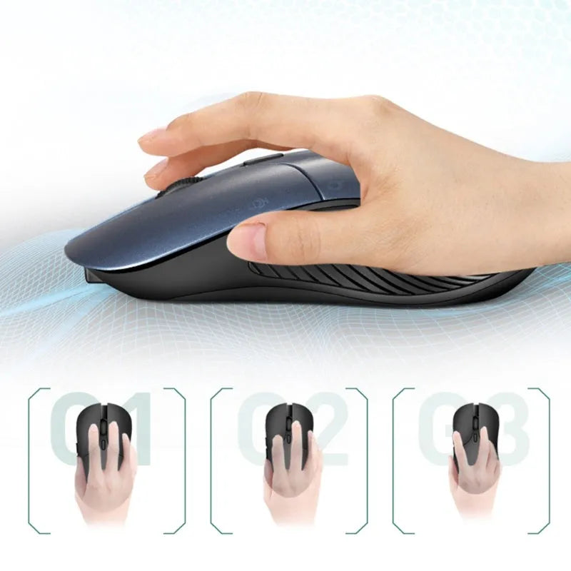 Blue Smart Voice Mouse 2.4G wireless computer mouse with translation button on desk.