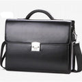 Black PU leather men's business briefcase with a detachable handle and zipper closure.