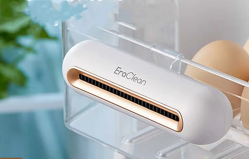 Rose gold USB air purifier for car and refrigerator odour removal.