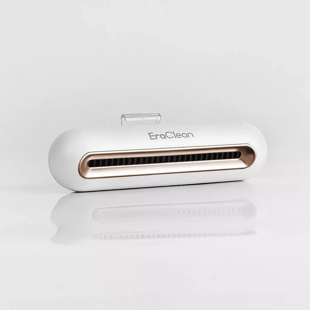 Rose gold USB air purifier for car and refrigerator odour removal.