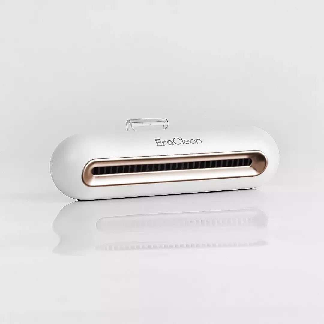Rose gold USB air purifier for car and refrigerator odour removal.