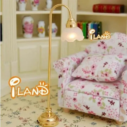 Miniature dollhouse LED floor lamp with glass shade, battery-powered cordless design