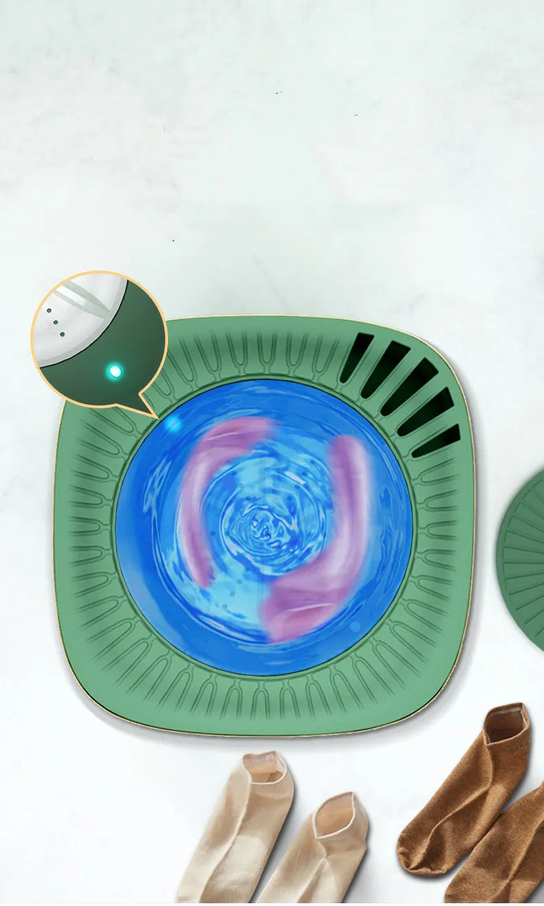 Green and white mini portable washing machine with ozone sterilisation for underwear and socks