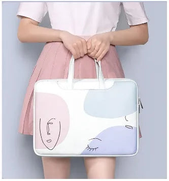 Blue waterproof PU leather laptop bag for a 15.6-inch notebook with a soft handle and zipper closure.