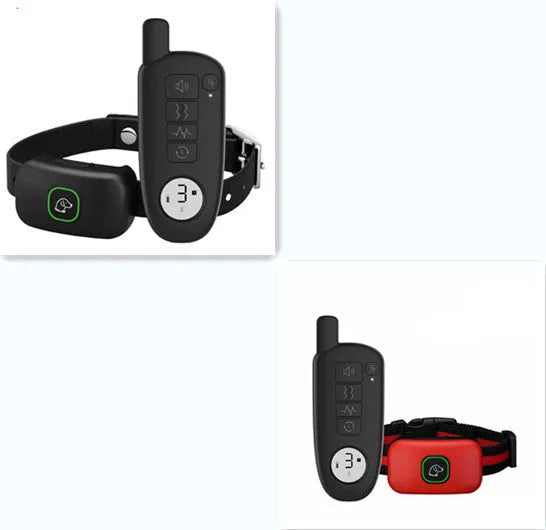 Dog training device with LED digital display, remote control, and silicone sleeve in black