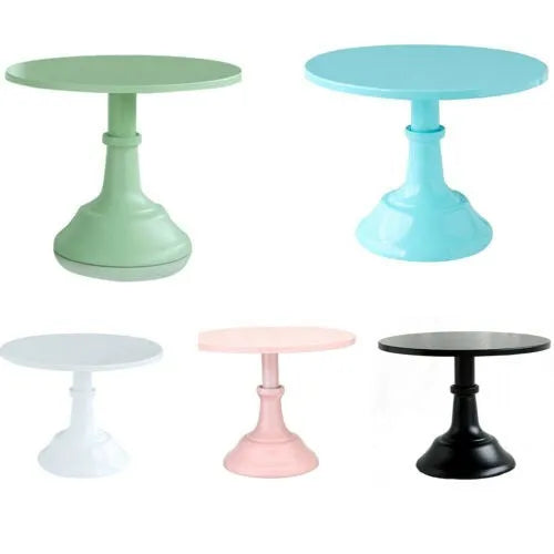 Three-tier metal dessert stand with 25cm trays in gold finish displaying cupcakes and pastries.