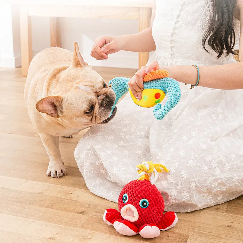 Light blue seahorse dog toy plush made from bite-resistant pineapple velvet, weighing 100g