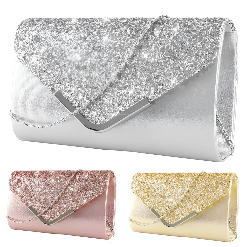 Satin envelope clutch bag for women weddings evening events silver gold pink 24x14x5 cm