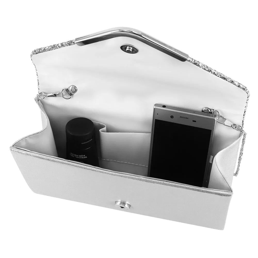 Satin envelope clutch bag for women weddings evening events silver gold pink 24x14x5 cm
