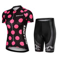Women's red cycling set with 100% polyester top, Lycra-blend pants, 5D gel pad, sizes XS to 4XL