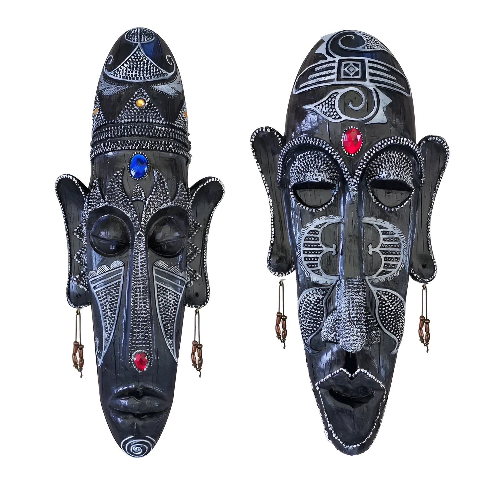 Aqumotic large resin tribal mask wall decor in retro style, 14 inches tall, polished finish, African black face mask mural