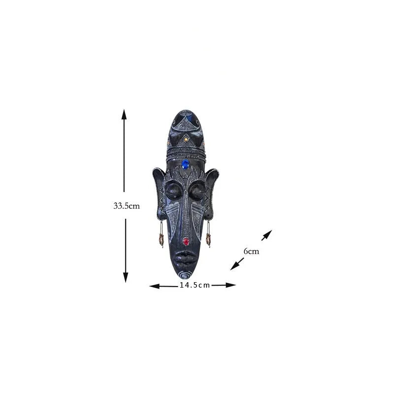 Aqumotic large resin tribal mask wall decor in retro style, 14 inches tall, polished finish, African black face mask mural