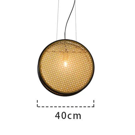 Black-rimmed rattan retro glass chandelier with iron frame, 30cm or 40cm fishing line pendant