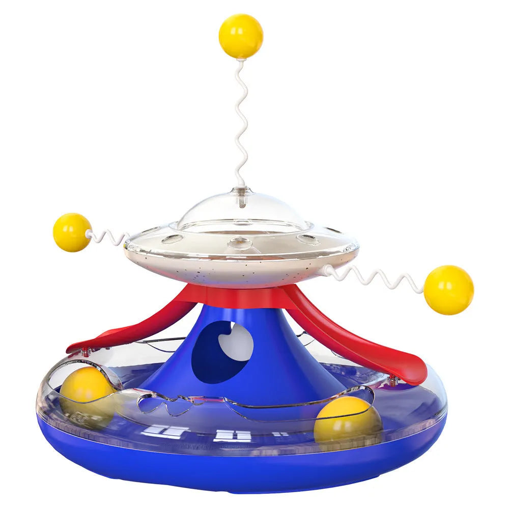 Cat tumbler track turntable toy with food leakage function and 250mm anti-dumping base in blue
