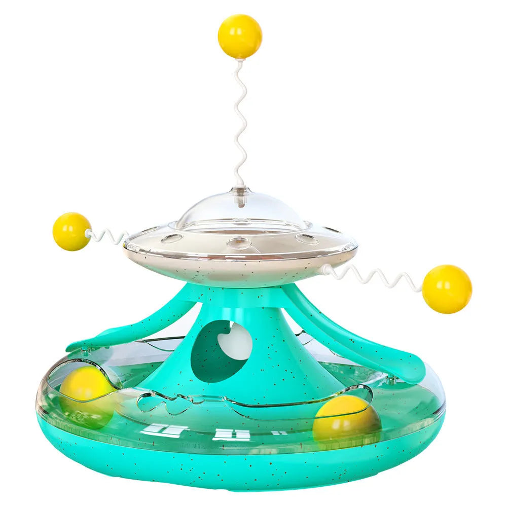 Cat tumbler track turntable toy with food leakage function and 250mm anti-dumping base in blue