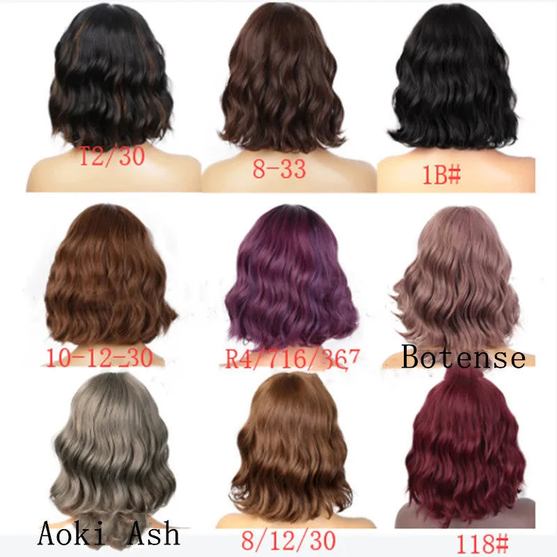 Short curly wig set for ladies Wine Red colour high temperature wire Qi bangs realistic natural look