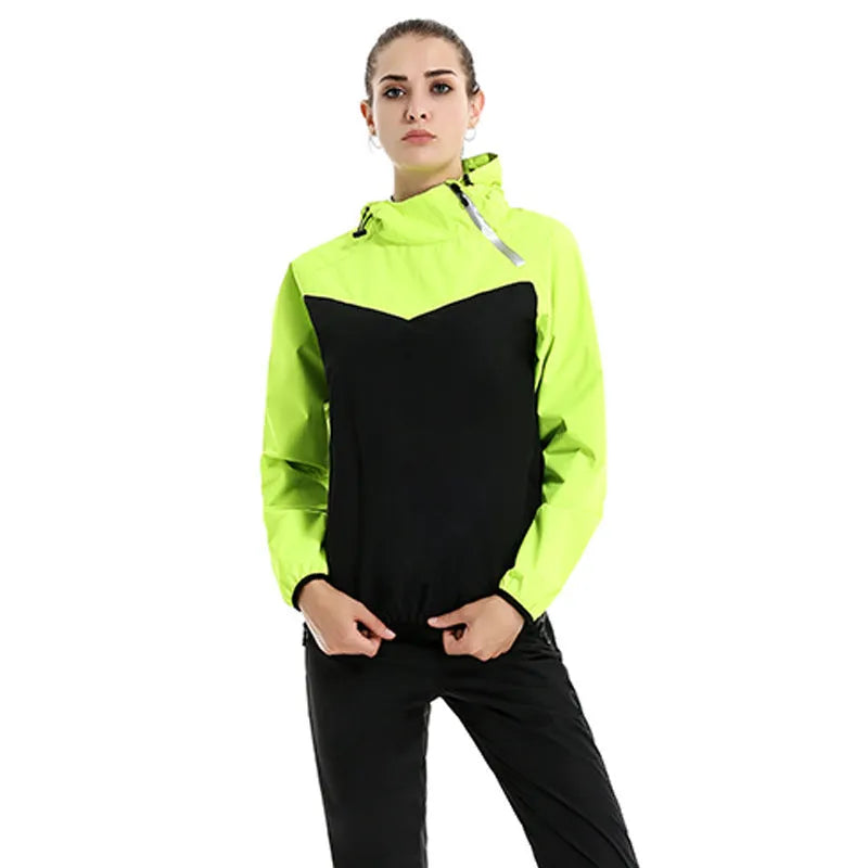 Women's running sports suit with black tights and sweatshirt in polyester fabric
