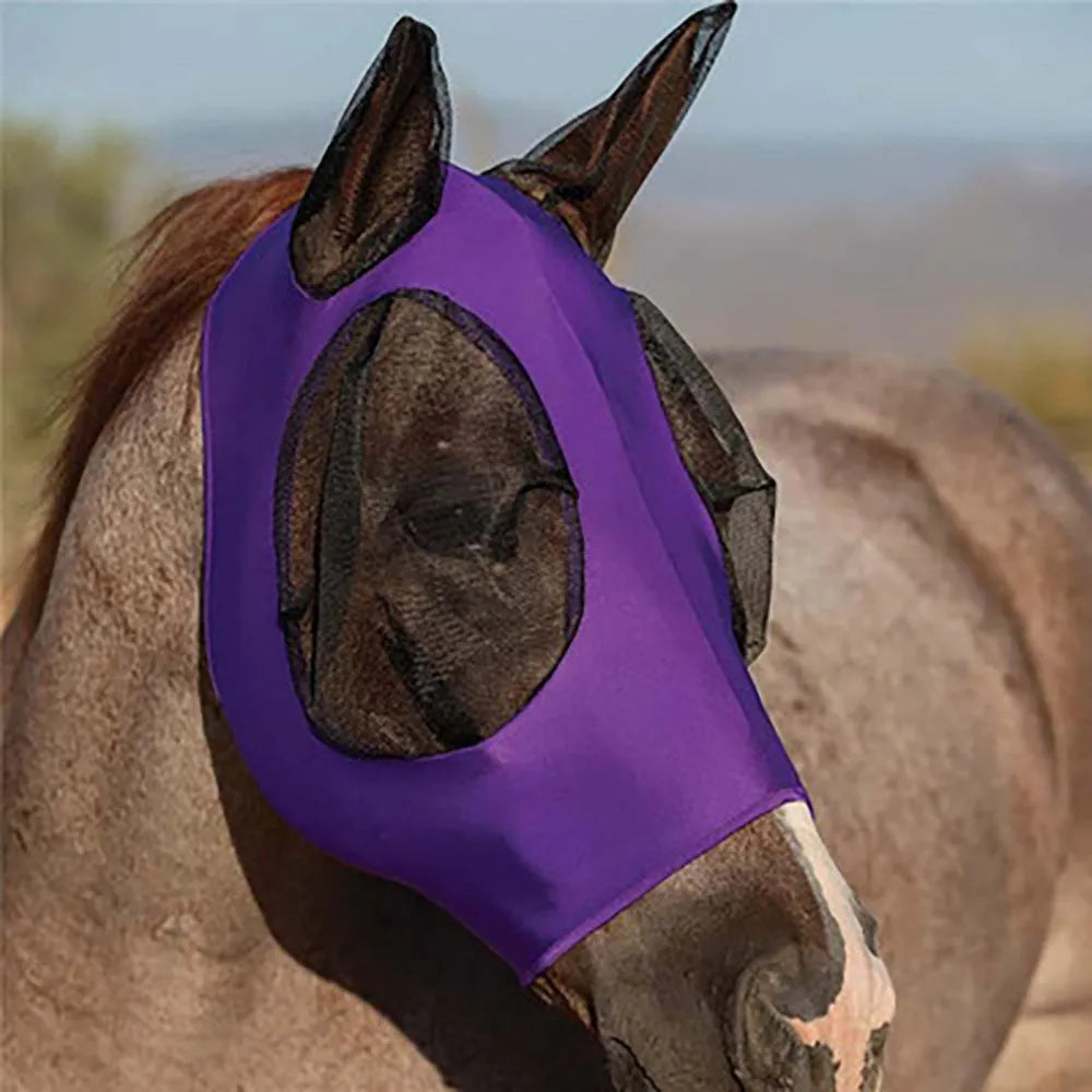 Black horse face mosquito cover latex net head hood for equestrian insect protection 21x31cm
