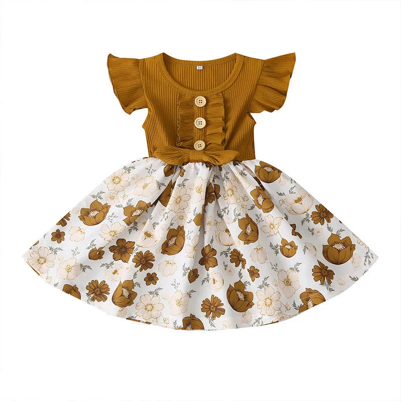 Sleeveless summer dress for toddler girls in green, shown on a hanger.