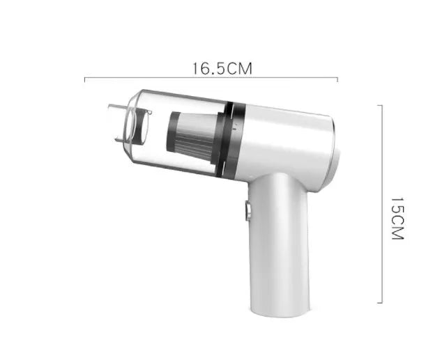 Wireless handheld car vacuum cleaner in black or white on a car seat.