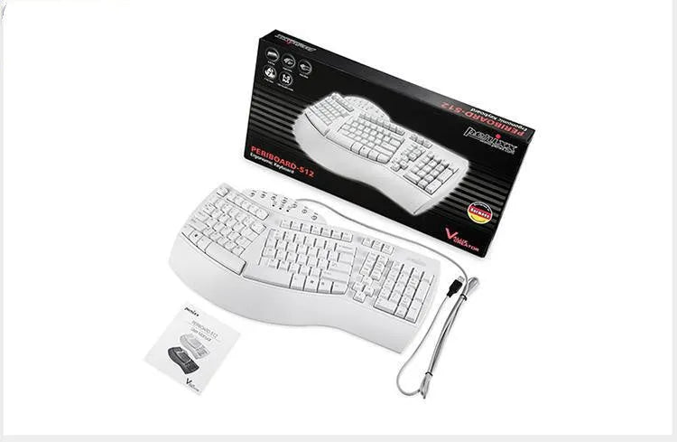 Perixx Periboard-512 white black ergonomic split keyboard with USB cable