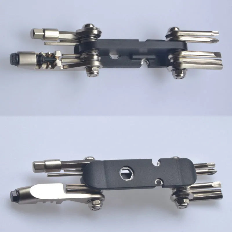 Compact black chrome vanadium steel bicycle combination repair tool