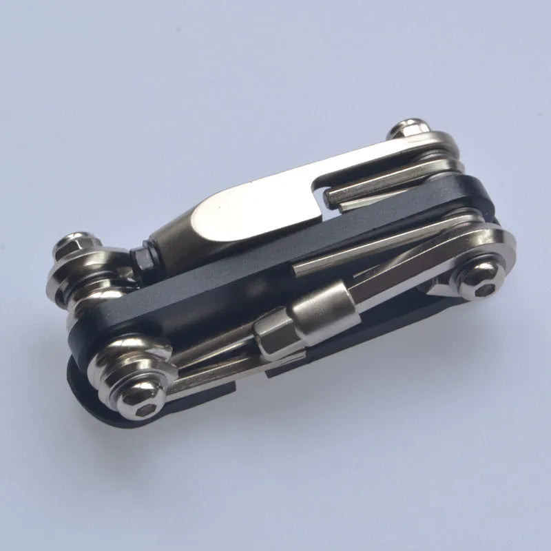 Compact black chrome vanadium steel bicycle combination repair tool