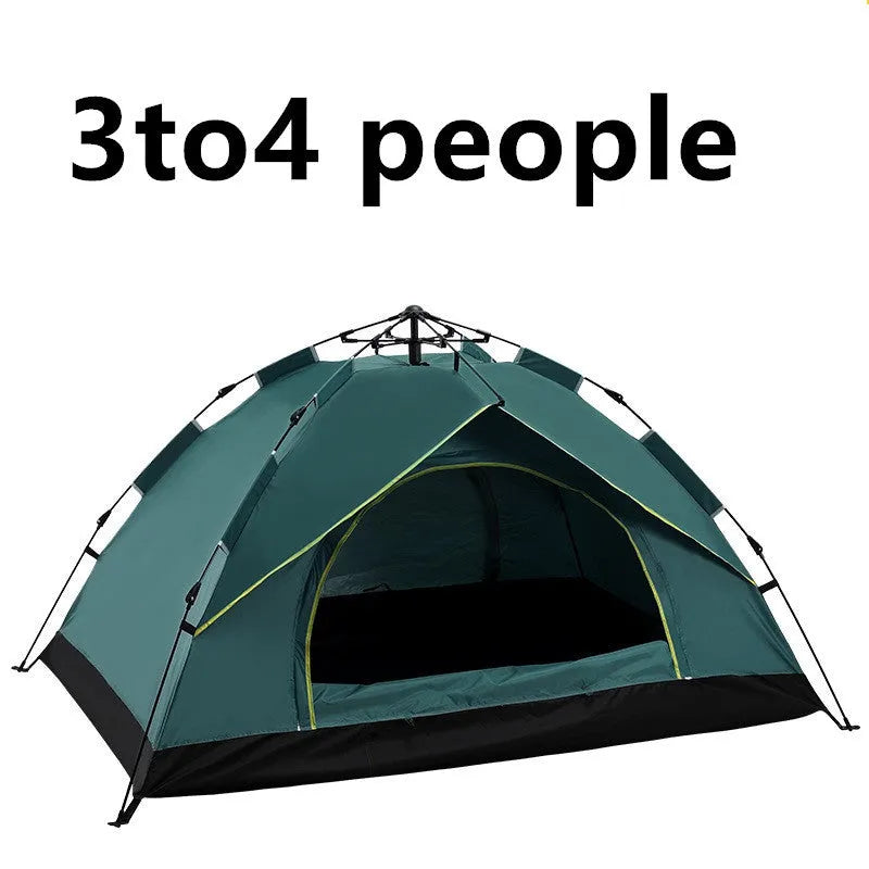 Automatic quick opening family camping tent for 3-4 people, waterproof, fibreglass poles, blue colour