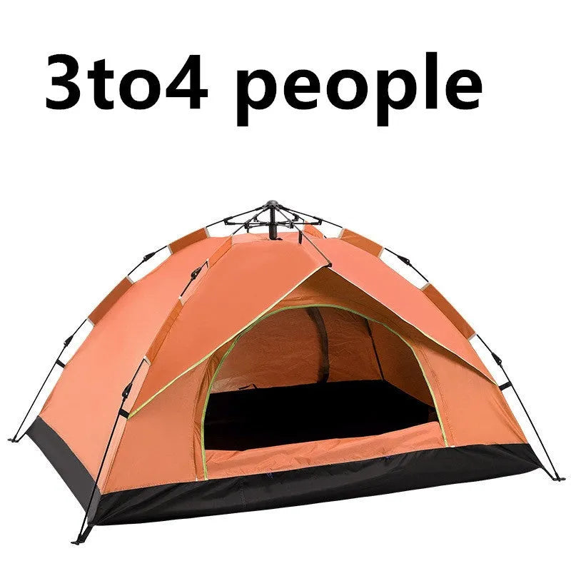 Automatic quick opening family camping tent for 3-4 people, waterproof, fibreglass poles, blue colour