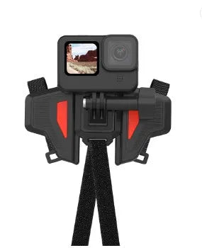 Black universal motorcycle helmet chin strap mount for GoPro and sports cameras