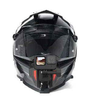 Black universal motorcycle helmet chin strap mount for GoPro and sports cameras