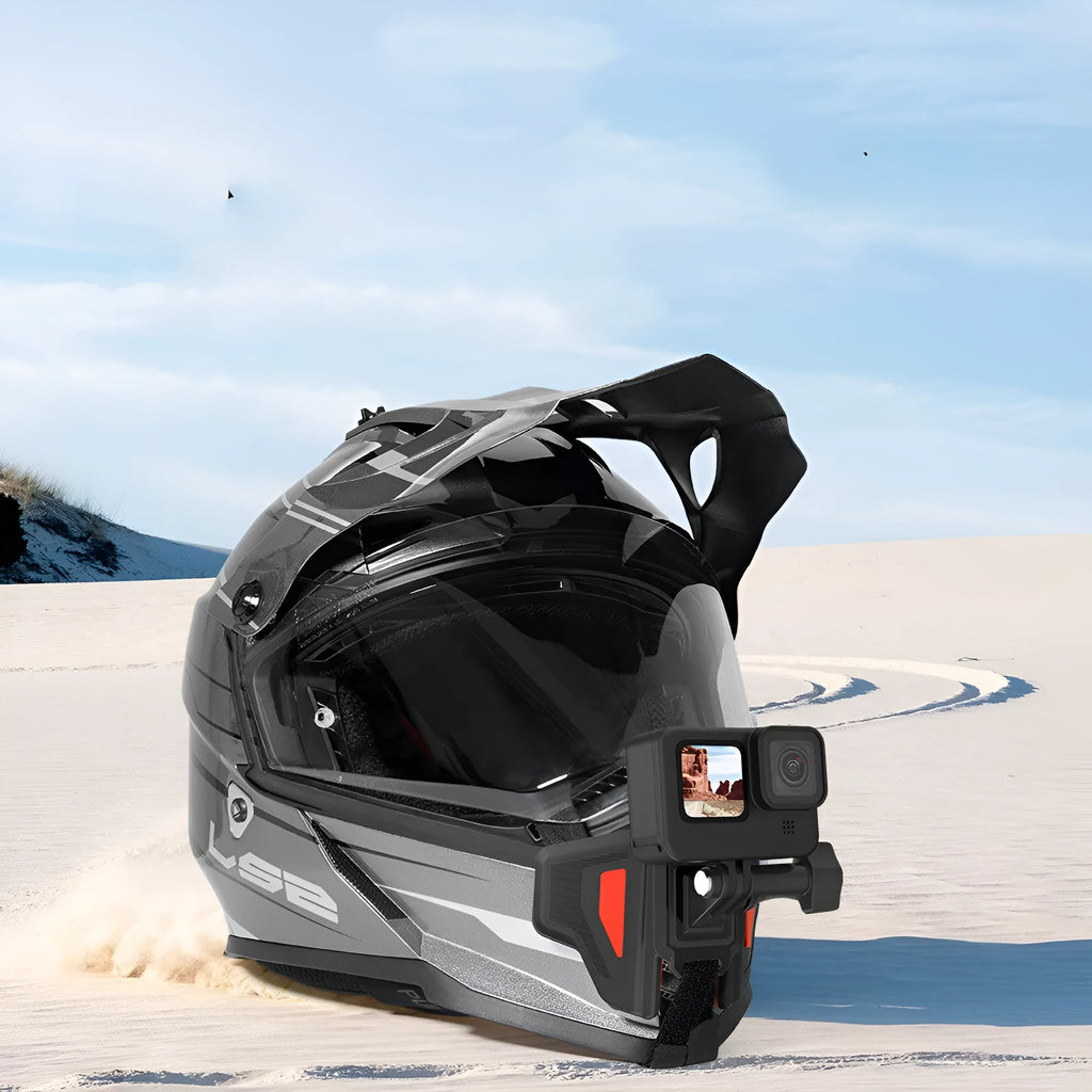 Black universal motorcycle helmet chin strap mount for GoPro and sports cameras