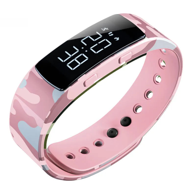Digital sports watch with 40mm dial and 30m waterproof rating in camouflage green colour