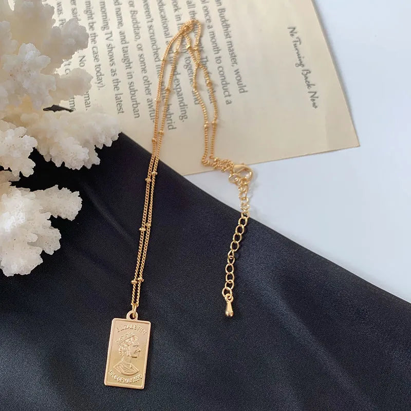 Abstract face metal choker necklace gold colour alloy snake bone chain geometric pendant party jewellery