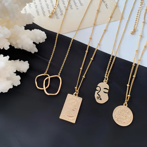 Abstract face metal choker necklace gold colour alloy snake bone chain geometric pendant party jewellery