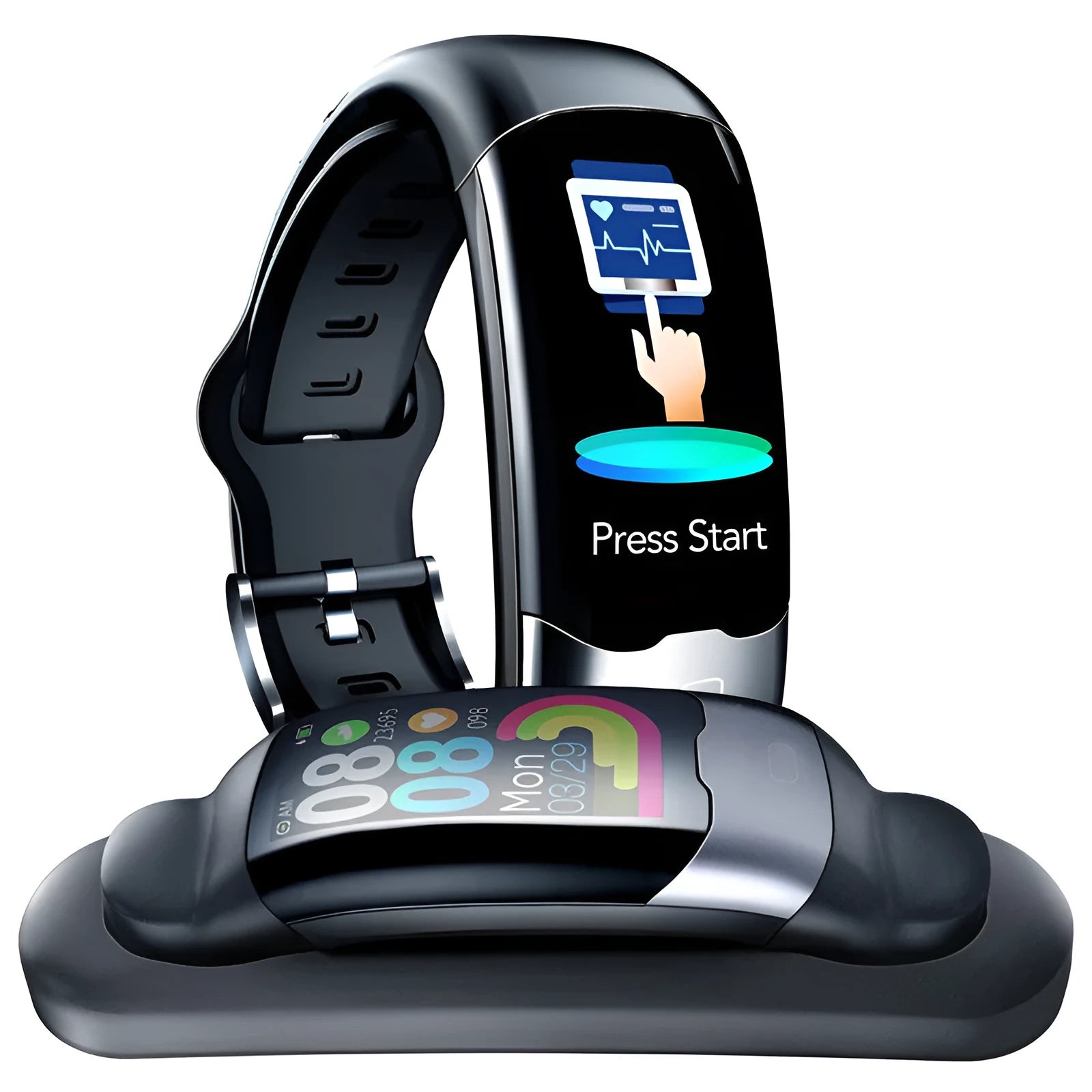 Smart fitness bracelet with heart rate and blood pressure monitoring on wrist