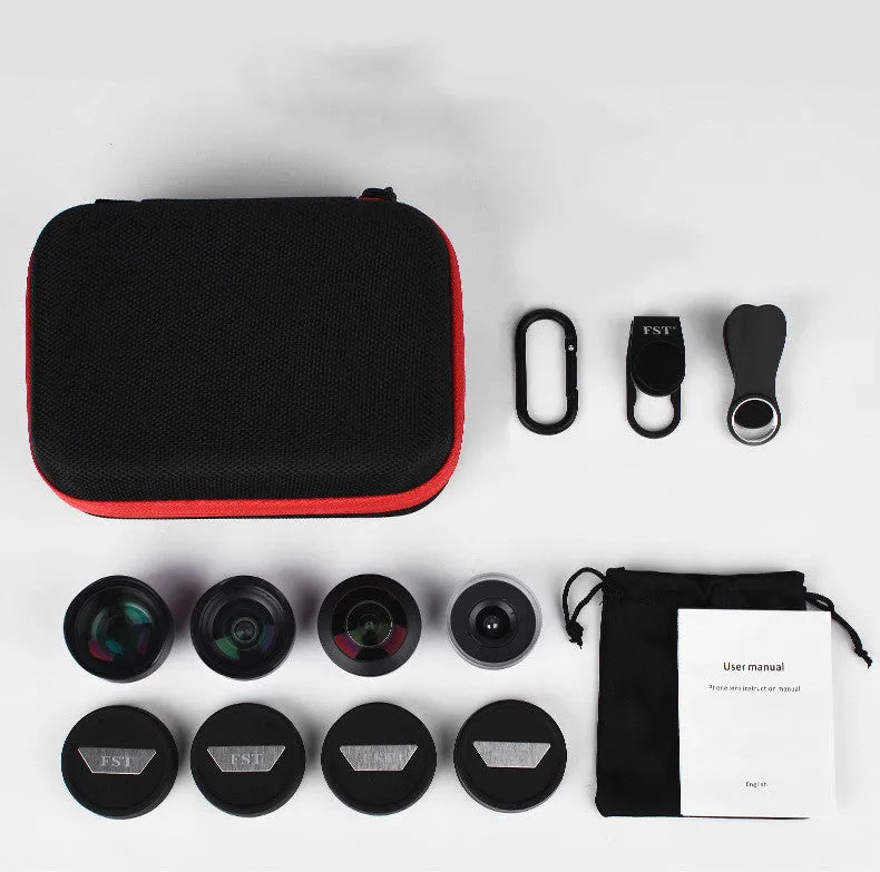 Factory direct mobile phone external lens kit with portrait, fisheye, wide-angle, and macro lenses for smartphone photography