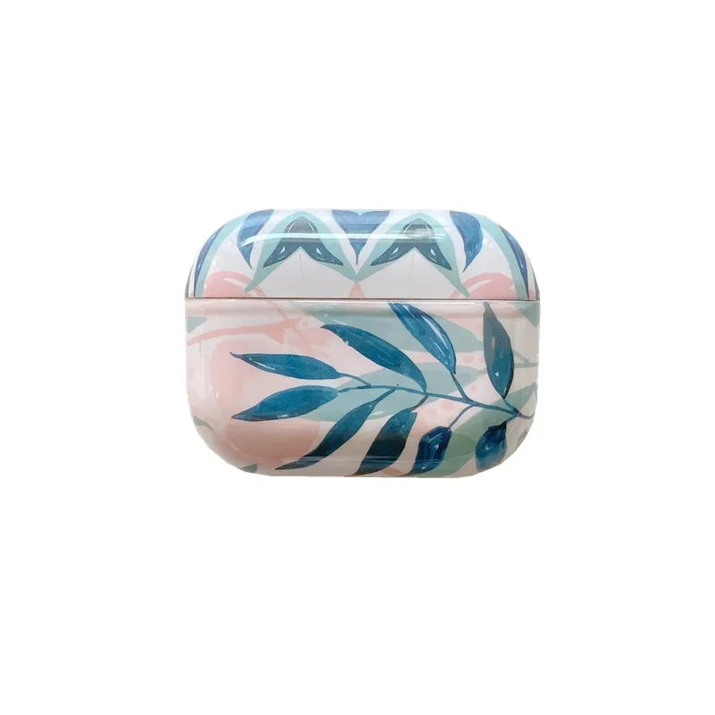 Banana leaves design AirPods protective case in blue or green colour, soft TPU material