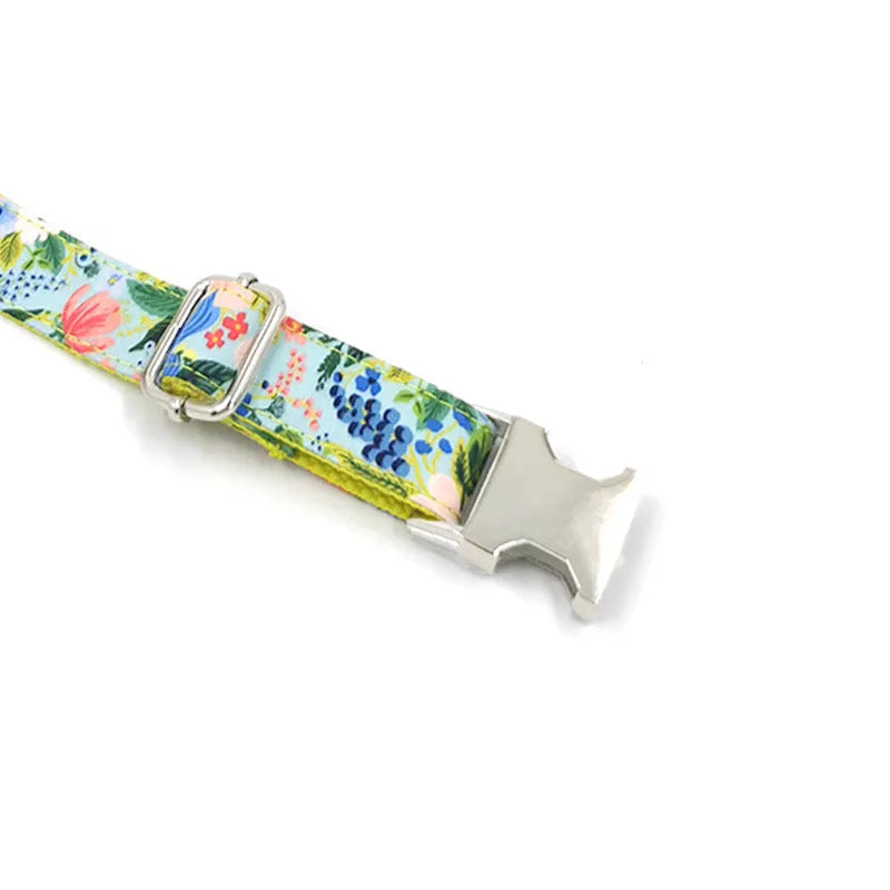 Yellow Midsummer Garden polyester dog leash and collar set on a dog, non-scalable lead, sizes XS to XL