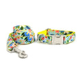 Yellow Midsummer Garden polyester dog leash and collar set on a dog, non-scalable lead, sizes XS to XL
